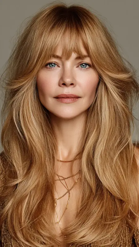 Long Hair with Swoop Bangs - Long Haircuts For Women Over 40