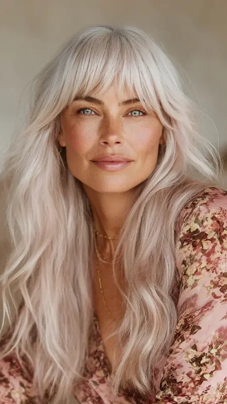 Long Layers with Wispy Bangs -  Haircuts for women over 50 with bangs 