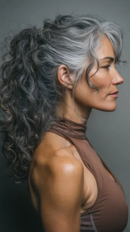 Loose Curly Ponytail with Volume - Hairstyles For Women Over 60 With Curly Hair