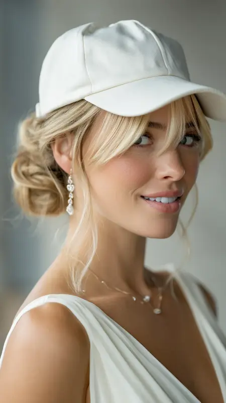 Low Loose Bun  Trucker Hat -  Trucker Hat Hairstyles 