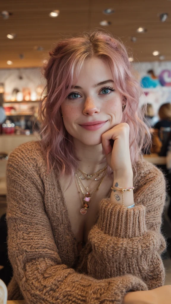 Mauve Pink Gradient on Shoulder Length Layers Pr – Hair color for college students – HappyHairy