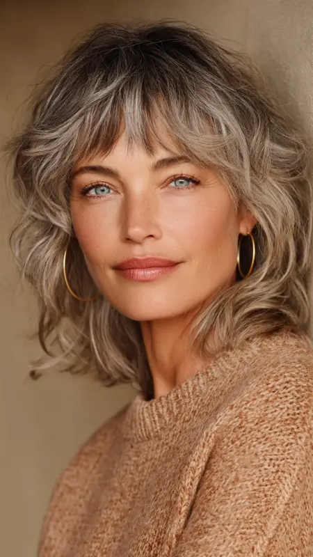 Medium Layered Cut with Peekaboo Bangs - Medium length hair with layers over 60 older women
