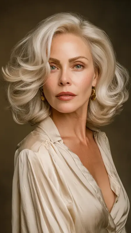 Medium Layered Cut with Soft Curls and Side Part - Medium length hair with layers over 60 older women