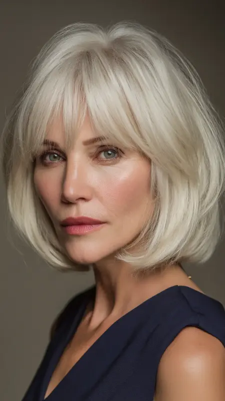 Medium-Length Bob with Arched Bangs -  Haircuts for women over 50 with bangs 