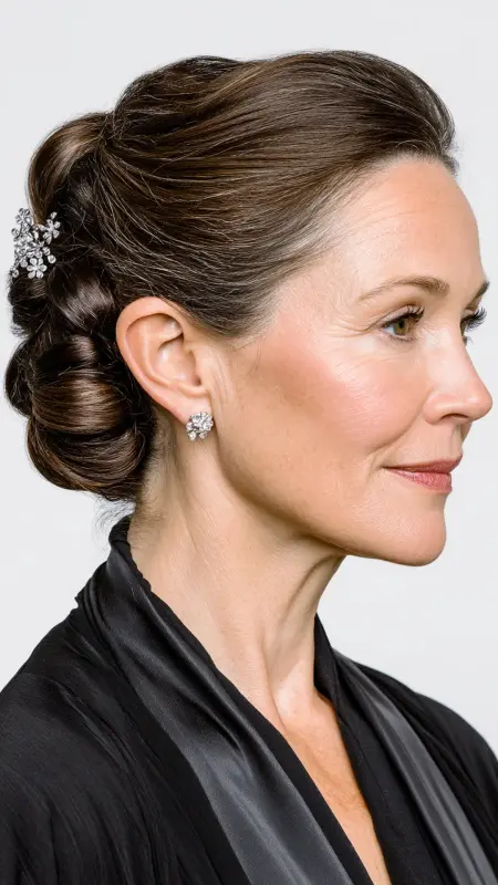 Medium-Length Sleek Updo - medium length hair for women over 50