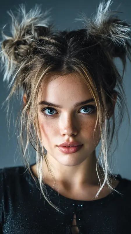 Messy Buns with Spiky Ends - Y2k haircuts