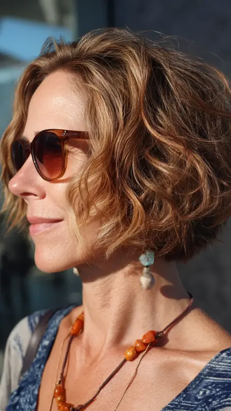 Messy Curly Bob -  Short hairstyles for women over 60 with wavy hair 