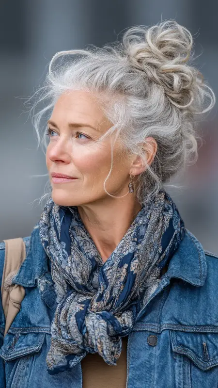 Messy Top Knot - Hairstyles for women over 70 with fine hair