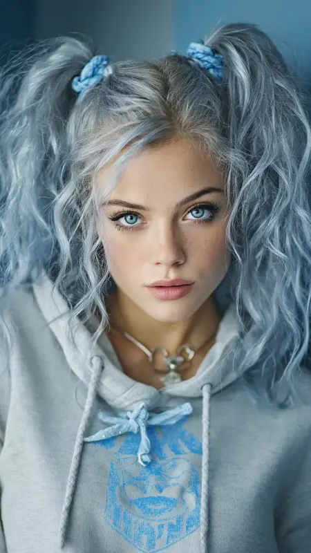 Metallic Silver Pigtails - silver hair color ideas