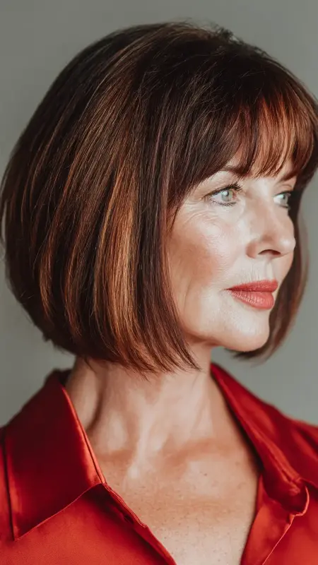 Mid-Length Cut with Baby Bangs -  Haircuts for women over 50 with bangs 