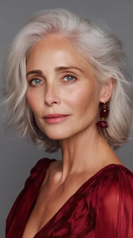 Mid-Length Layers with Sleek Blowout - Medium length hair with layers over 60 older women