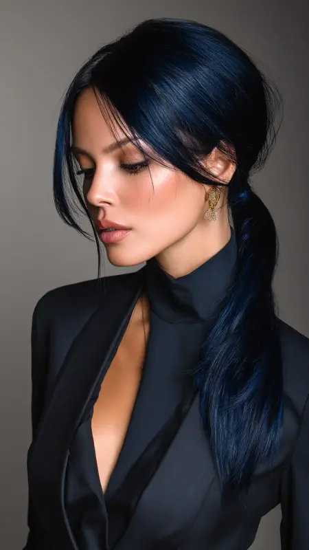 Midnight Blue Sheen - Hair color ideas for women in 30s