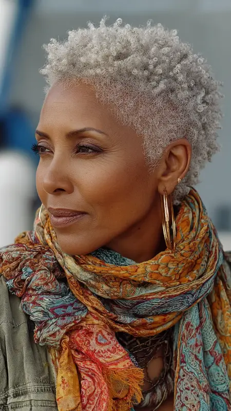 Mini Afro Cut -  Short white hair for older women 