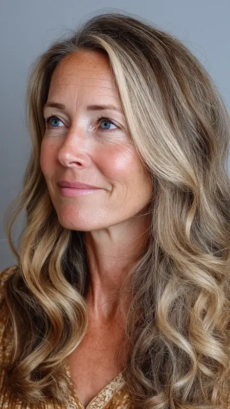 Mocha Brown with Blonde Money Piece - Hair color ideas for women over 50