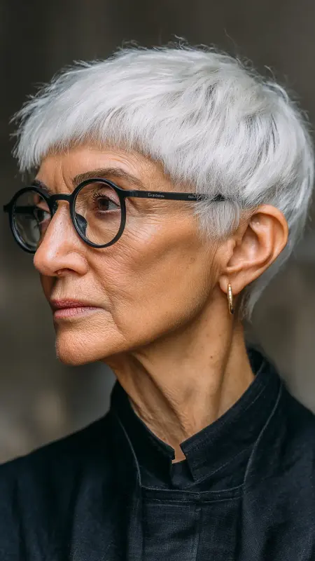 Modern Bowl Cut -  Short white hair for older women 