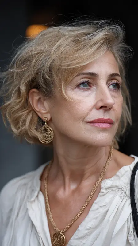 Modern French Bob -  Short hairstyles for women over 60 with wavy hair 