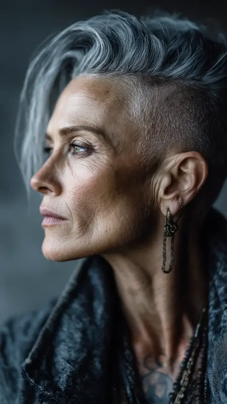 Modern Gray Undercut - gray hair styles for women over 50