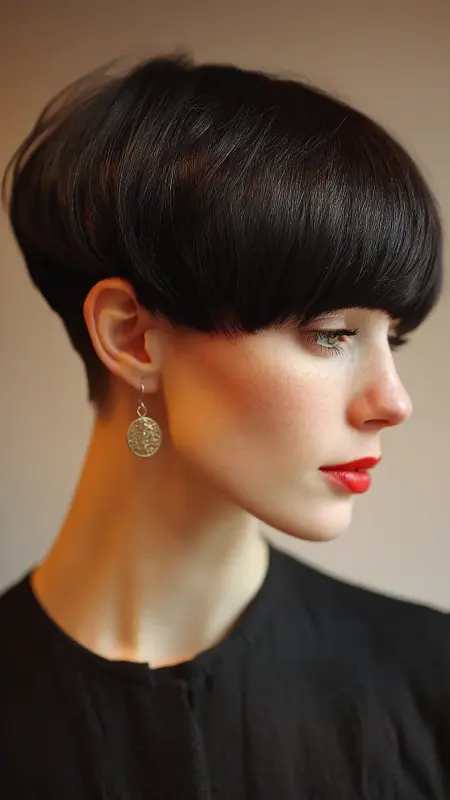 Jet-Black Mushroom Cut: A Chic and Bold Choice - Mushroom Haircut