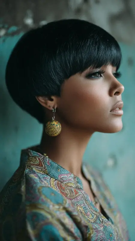 Chic Noir: The Effortlessly Cool Mushroom Cut - Mushroom Haircut