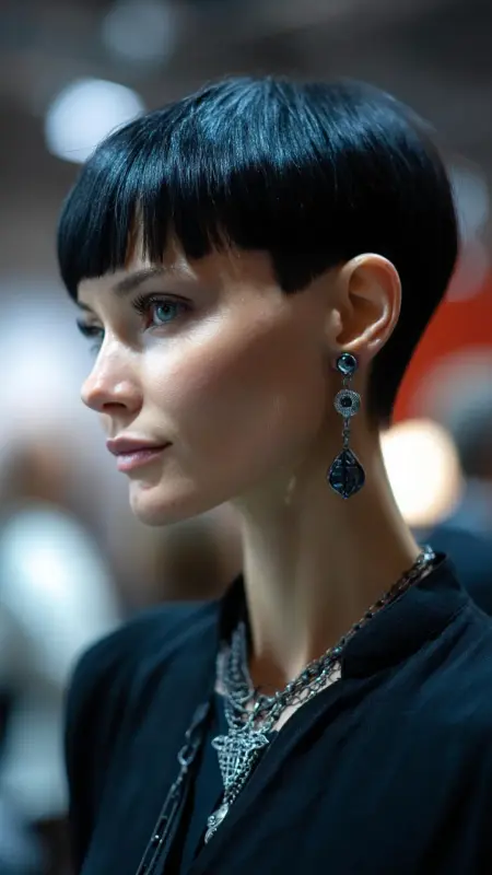 The Chic Comeback: Jet-Black Mushroom Crop - Mushroom Haircut
