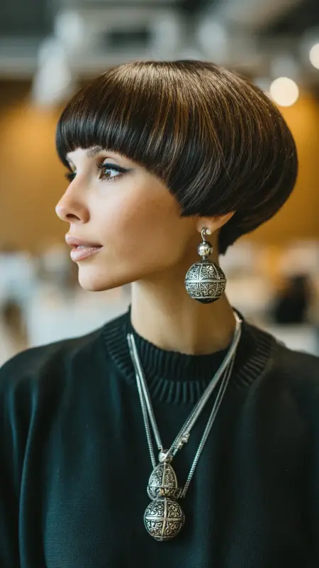 Chic Mushroom Cut with Enchanting Chocolate Strands - Mushroom Haircut