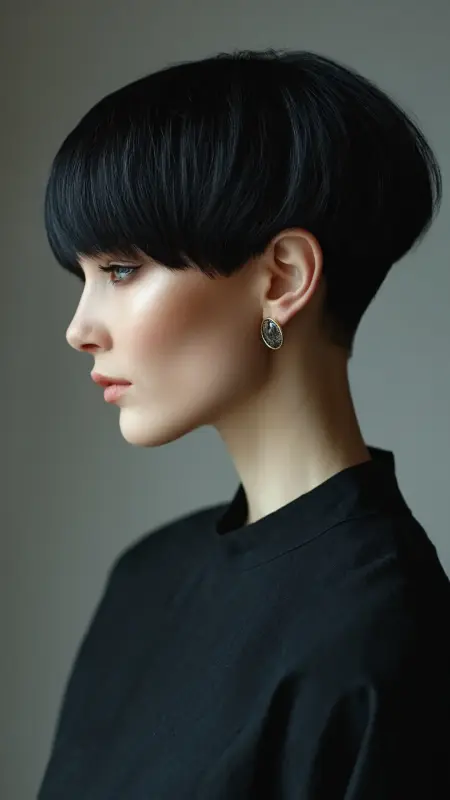 Bold Noir Mushroom Cut with Silky Sheen - Mushroom Haircut
