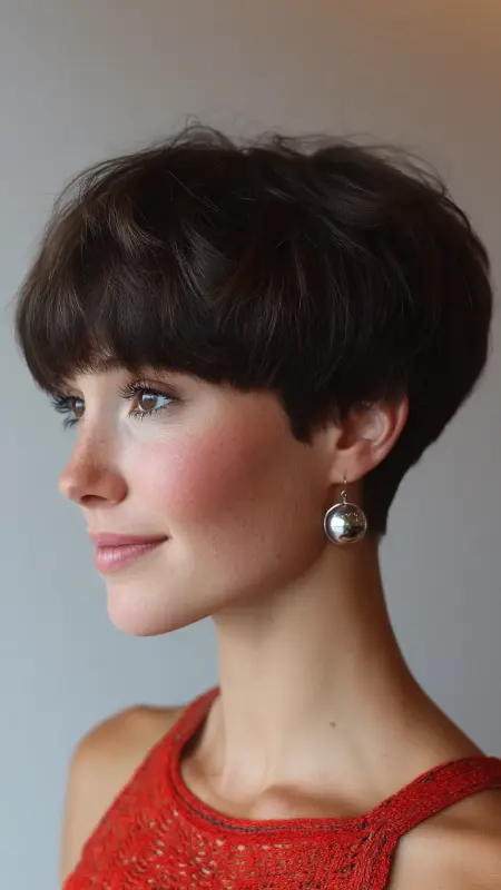 Enchanting Brunette Mushroom Cut with Whispered Texture - Mushroom Haircut