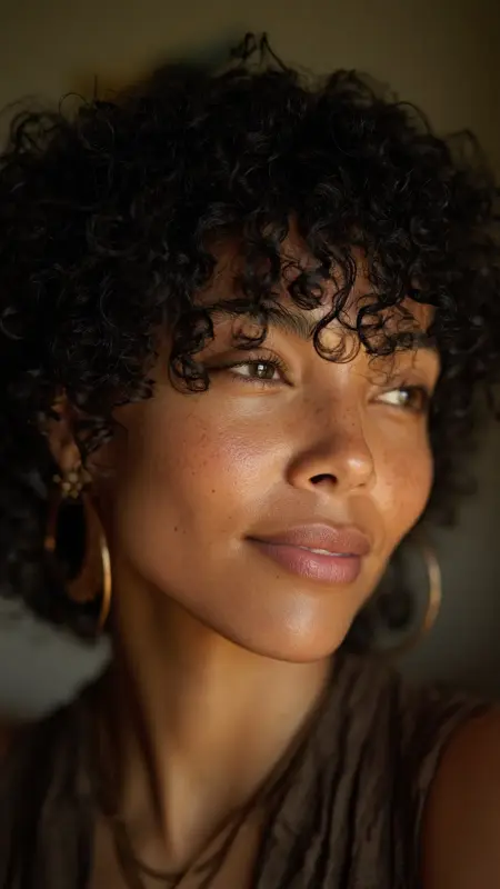 Natural Coils with Micro Curtain Bangs - Face framing curtain bangs on curly hair