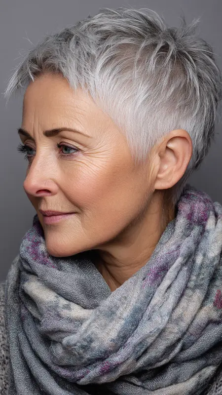 Natural Silver Textured Pixie - Pixie Cut Hairstyles For Older Women