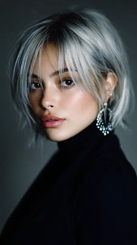 Opalescent Silver Bob with Shadow Root - silver hair color ideas