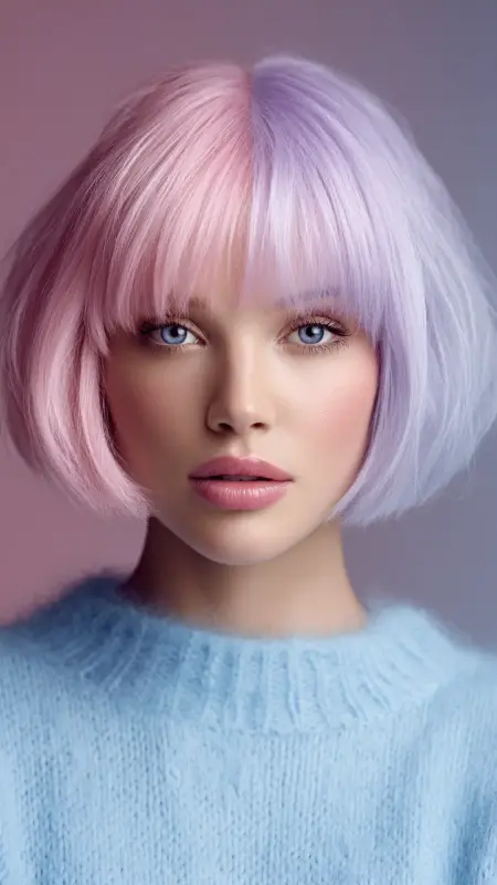 Pastel Fade Bob - Cotton Candy Lavender - Two hair colors split