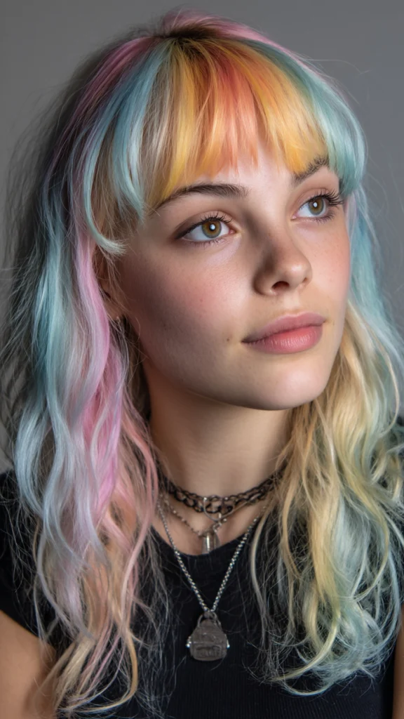 Pastel Rainbow Bangs with Natural Hair Professio – Hair color for college students – HappyHairy