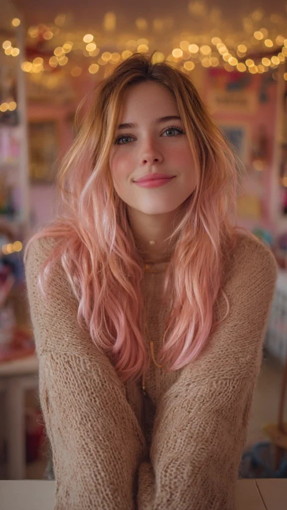 Peachy Pink Ends on Natural Brown Base Professio – Hair color for college students – HappyHairy