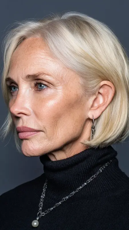 Pearl Blonde Highlights on Blunt Bob -  cover grey hair with highlights 