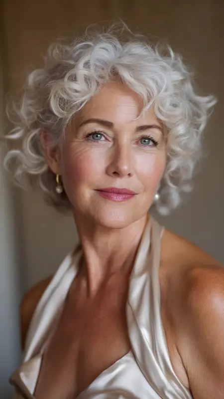 Pearl White Curls - hair color ideas for women over 70