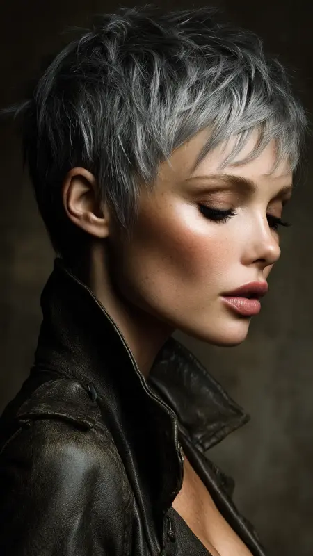 Pewter Pixie Cut - silver hair color ideas