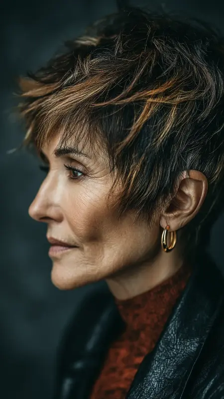 Piecey Highlighted Pixie - Pixie hairstyles for older women over 60