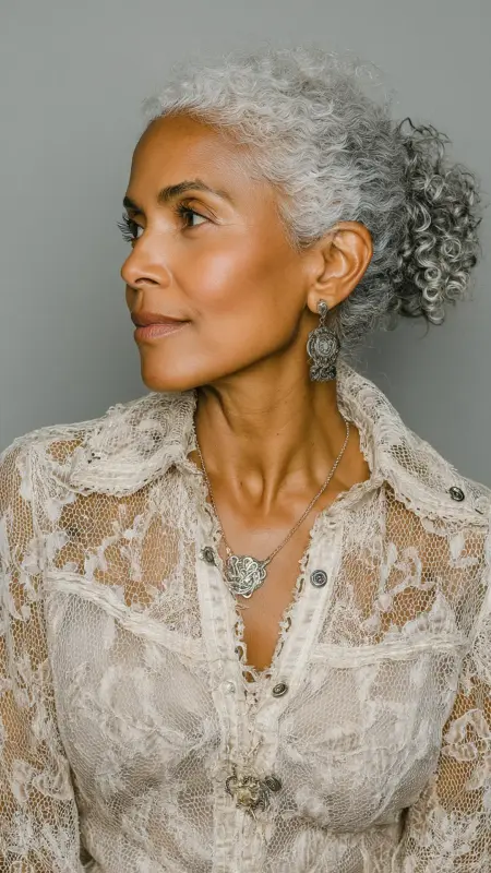 Pinned-Back Curly Style - Hairstyles For Women Over 60 With Curly Hair