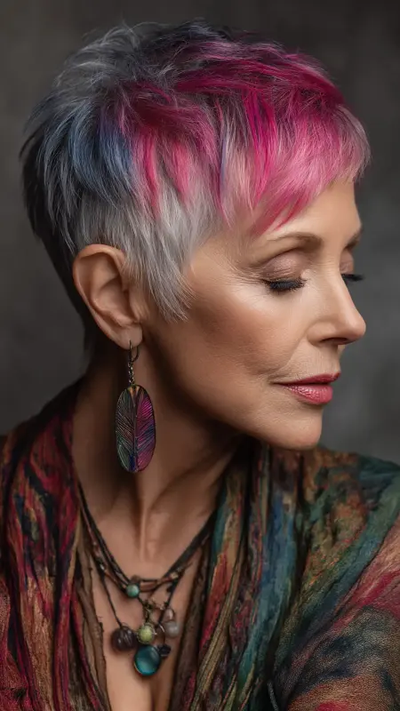 Pixie with Bold Color Pop - Pixie Cut Hairstyles For Older Women