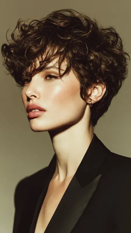 Pixie with Crown Volume and Tapered Neck - Short pixie haircuts for curly hair