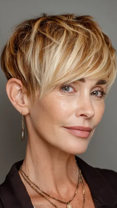 Pixie with Long Bangs - Pixie hairstyles for older women over 60