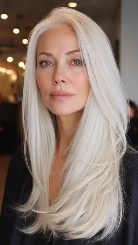 Platinum Blonde with Shadow Roots - Hair color ideas for women over 50