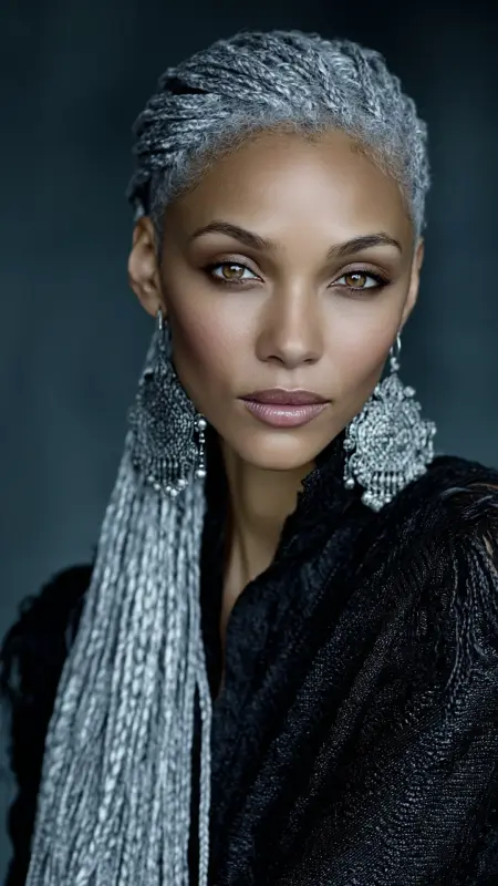 Platinum Silver Cornrows - silver hair color ideas