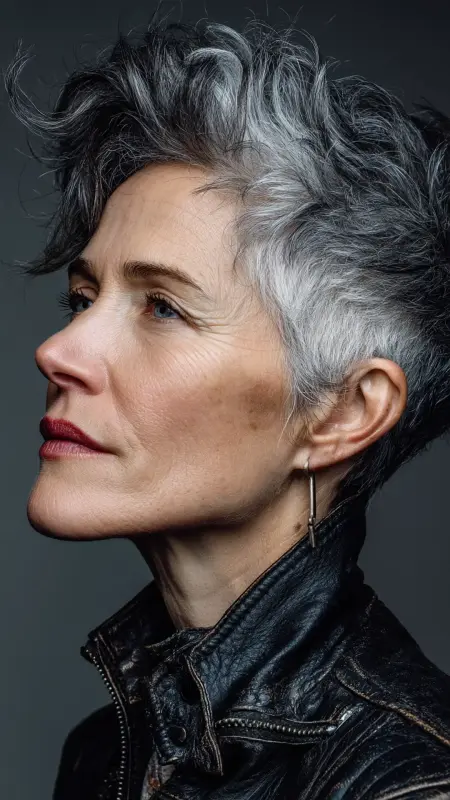 Platinum Streaks on Tapered Cut -  cover grey hair with highlights 