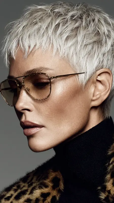 Platinum White Pixie with Textured Top - hair color for older women over 50