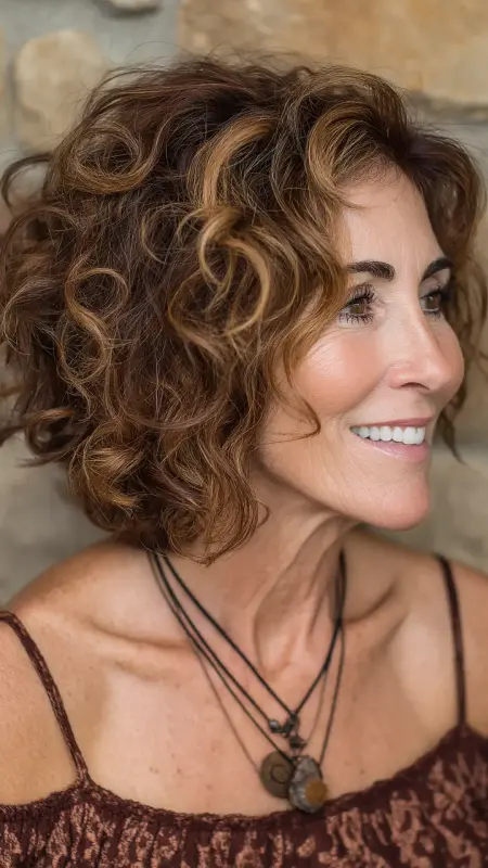 Playful Shoulder-Length Curls - Sassy hair older women
