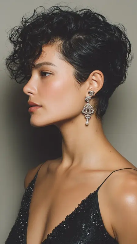 Polished Curly Pixie with Sleek Back - Short pixie haircuts for curly hair