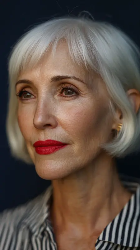 Polished French Bob -  Short white hair for older women 