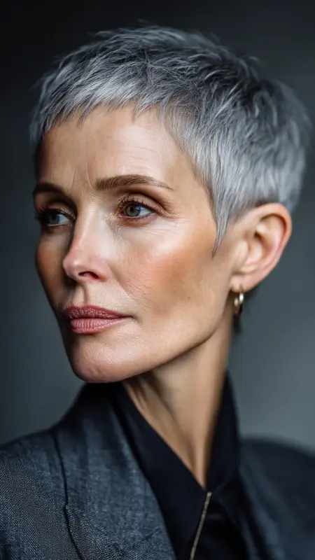 Polished Gray Pixie - Pixie Cut Hairstyles For Older Women