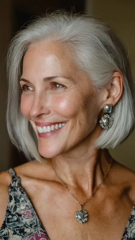 Polished Lob with Tucked-Back Sides - Medium length haircuts for women over 50